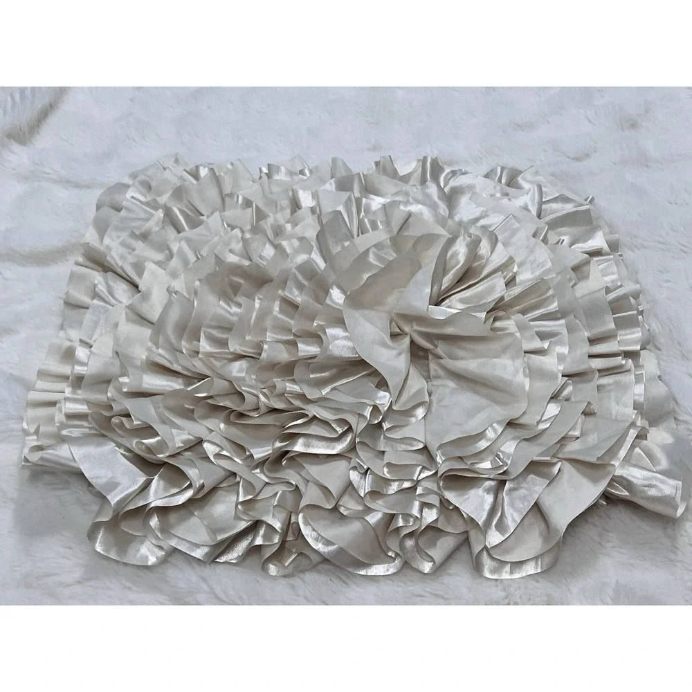 Pier 1 One Imports Throw Pillow 3D Cream Floral Decor Cover Zipper Satin Flower